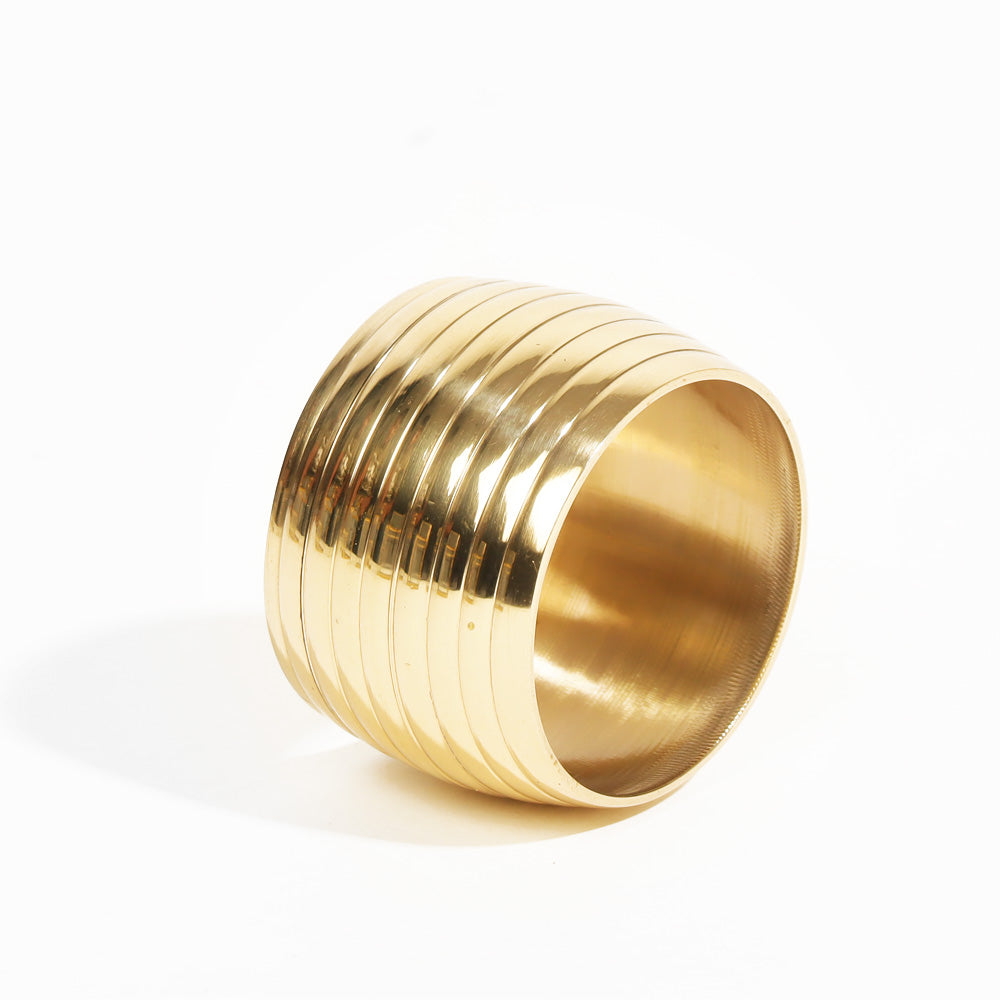 Lines Brass  Napkin Rings, Set of 6 - Gold