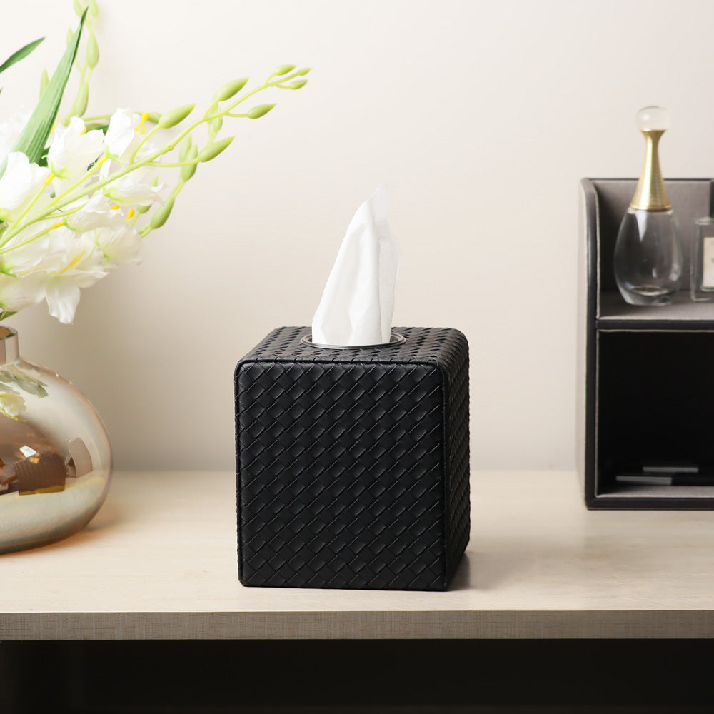 Cross Square Tissue Box Holder - Black