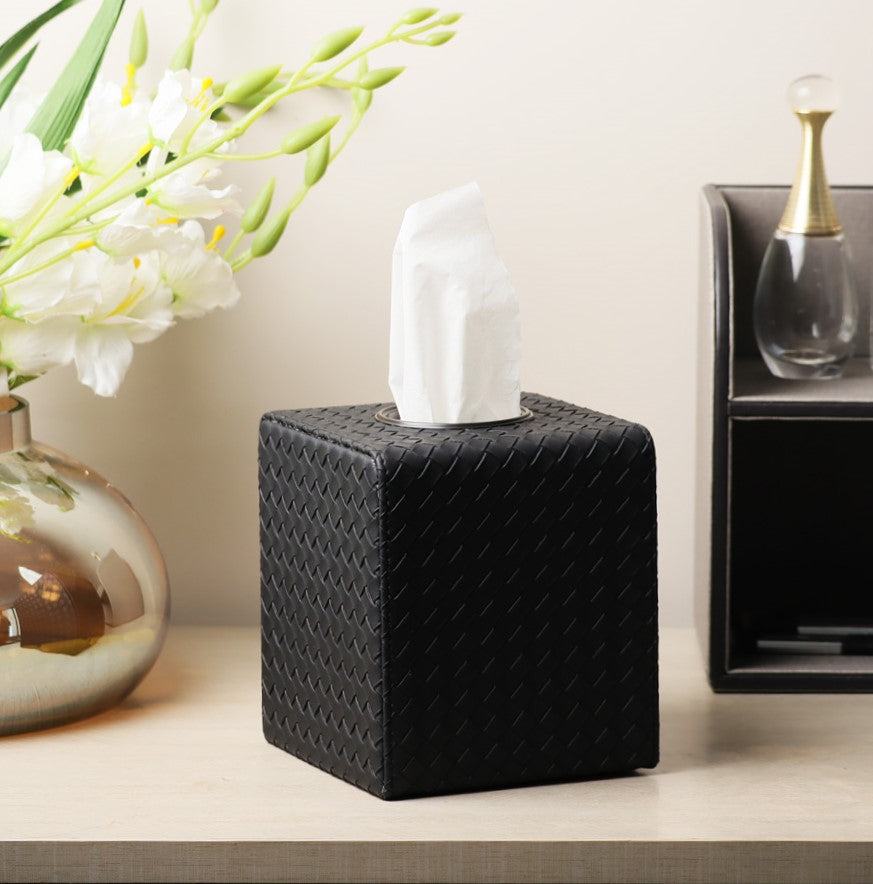 Cross Square Tissue Box Holder - Black