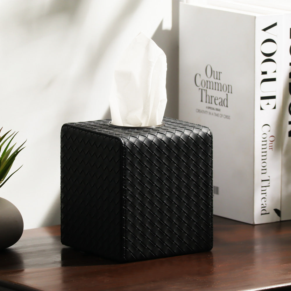 Cross Square Tissue Box Holder - Black