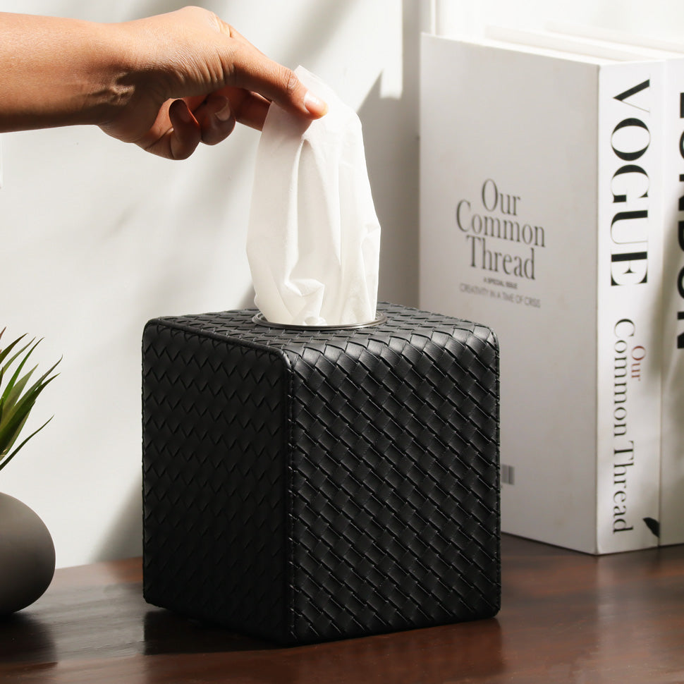 Cross Square Tissue Box Holder - Black