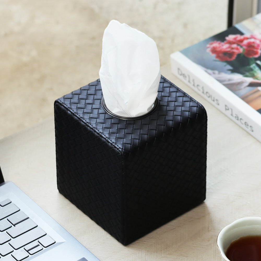 Cross Square Tissue Box Holder - Black