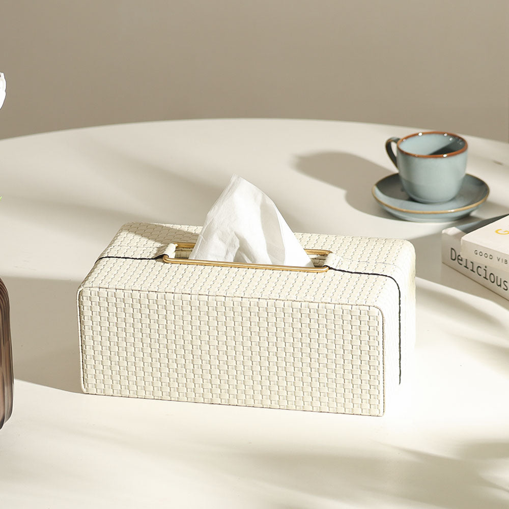 Links Tissue Box Holder - Ivory & Gold