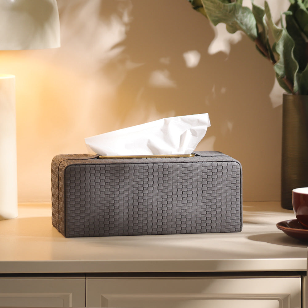 Links Tissue Box Holder - Dark Grey & Gold