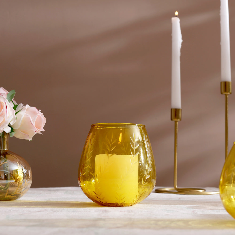 Lira Glass Candle Holder - Yellow