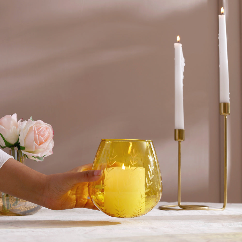 Lira Glass Candle Holder - Yellow