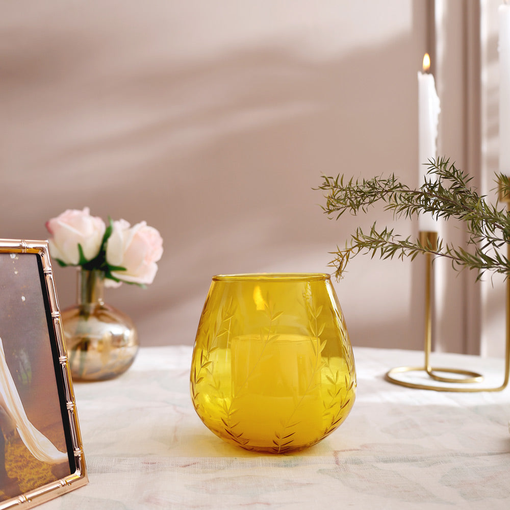 Lira Glass Candle Holder - Yellow