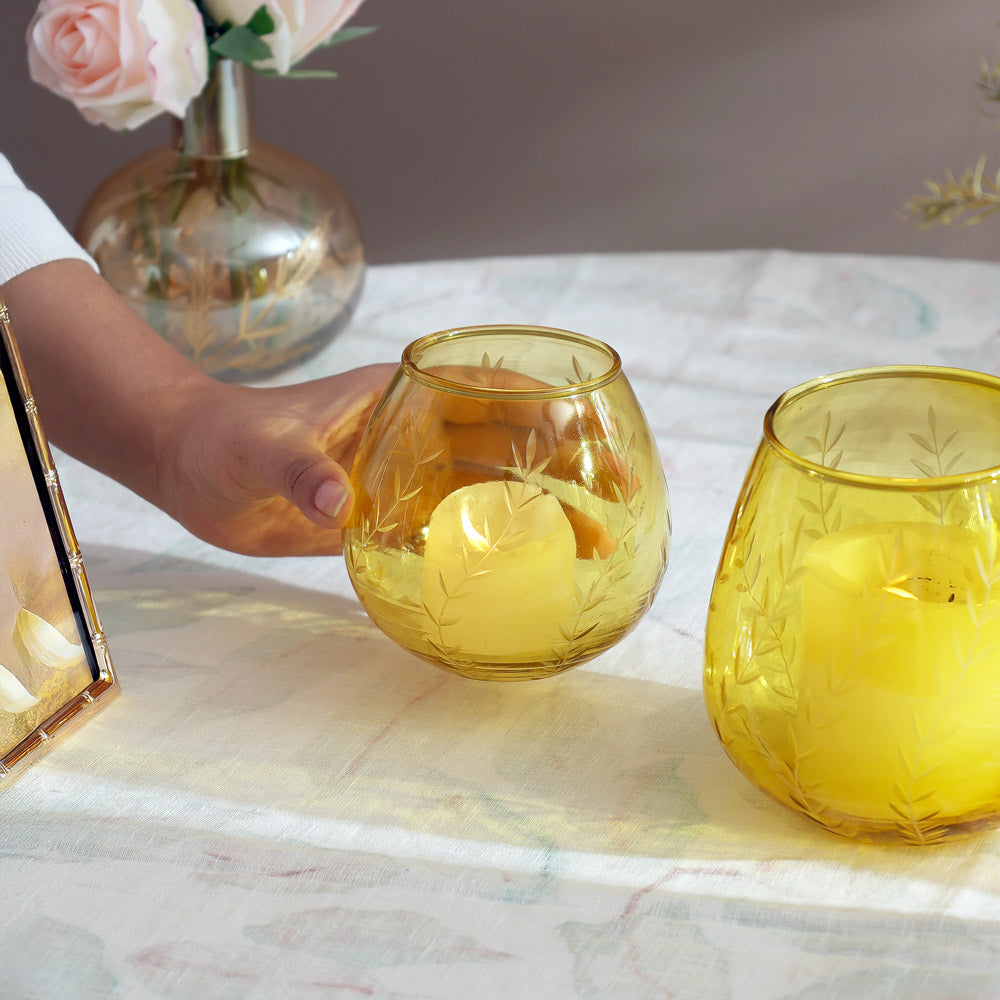 Lira Glass Tealight Holder - Yellow