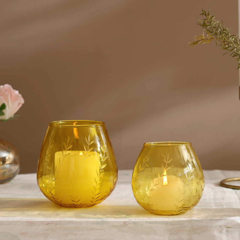 Lira Glass Tealight Holder - Yellow