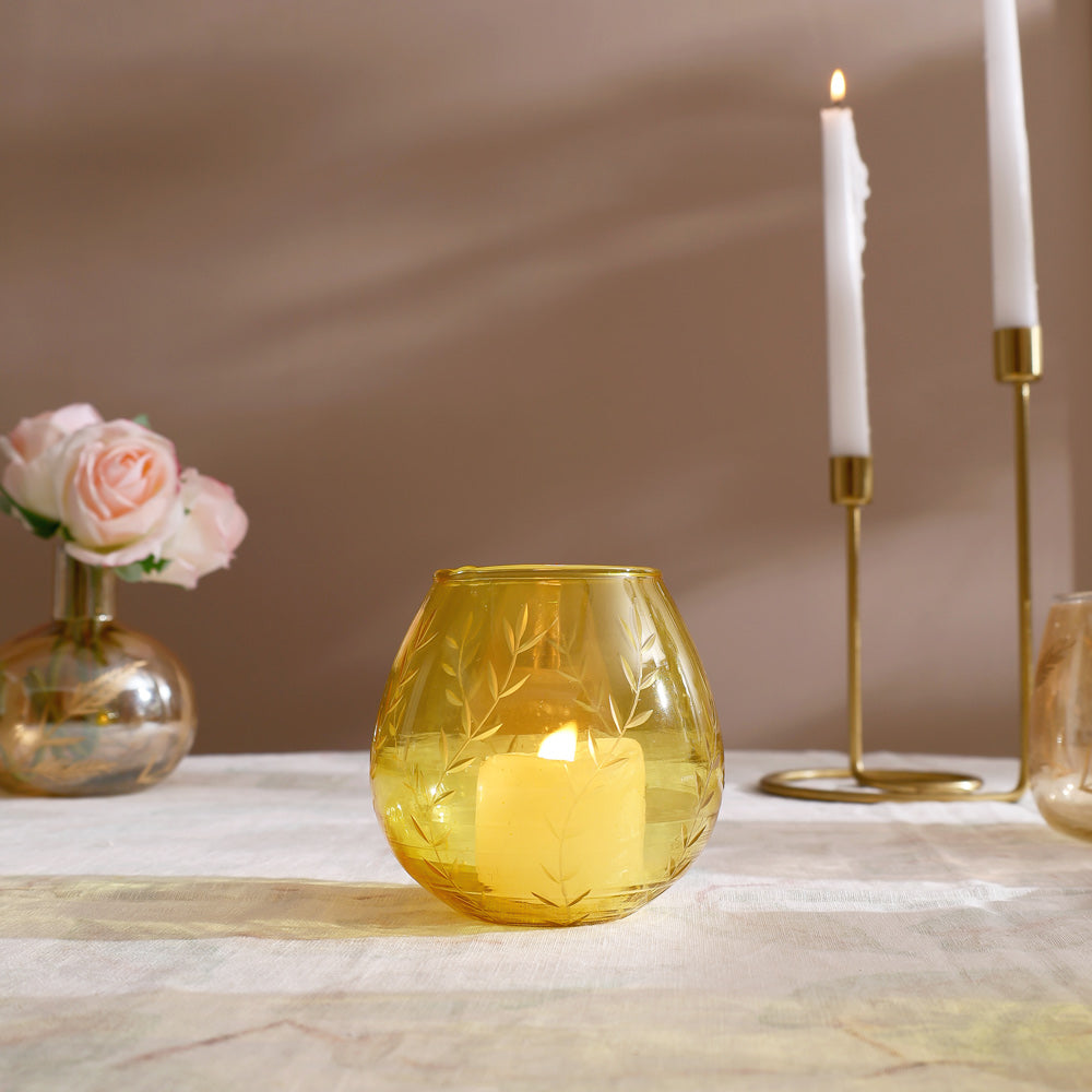 Lira Glass Tealight Holder - Yellow