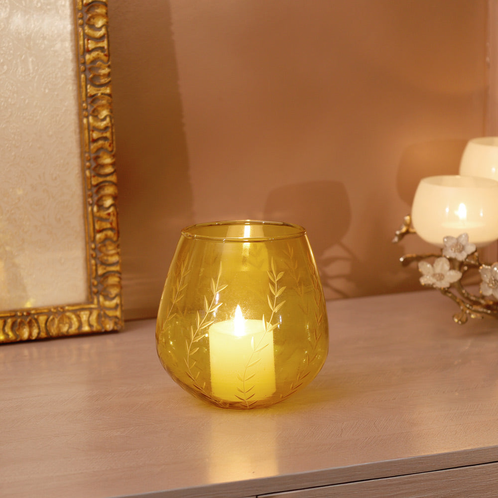 Lira Glass Candle Holder - Yellow