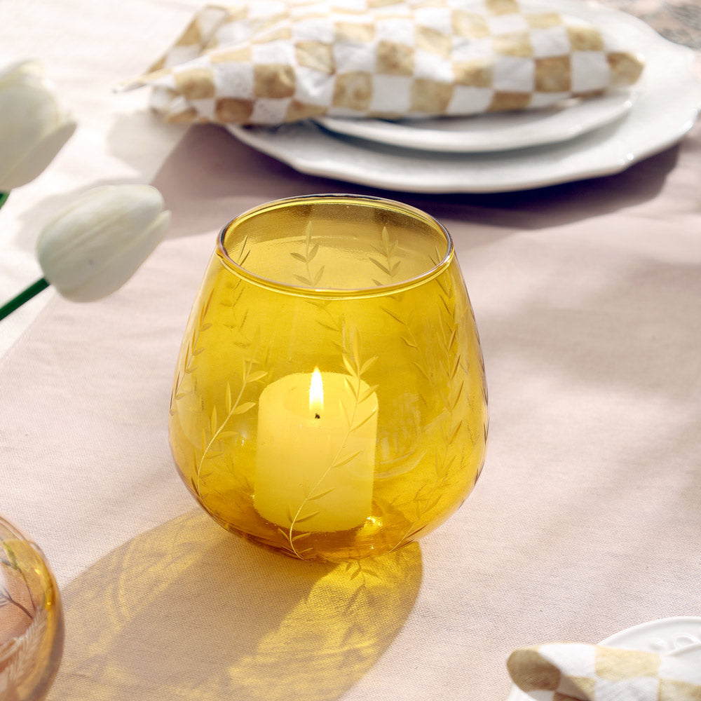 Lira Glass Candle Holder - Yellow