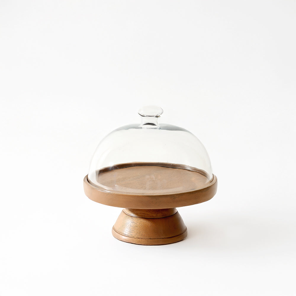 Livia Wooden Cake Stand with Glass Dome Medium