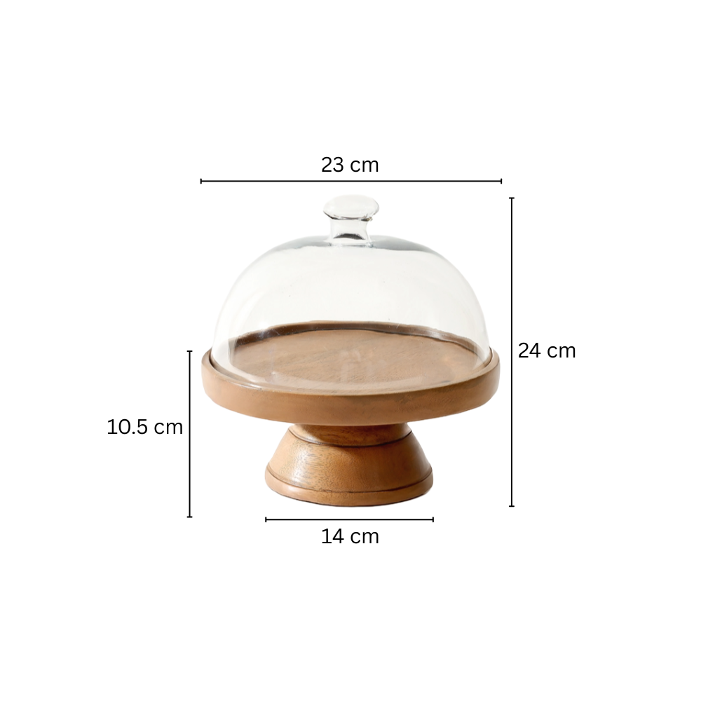 Livia Wooden Cake Stand with Glass Dome Medium