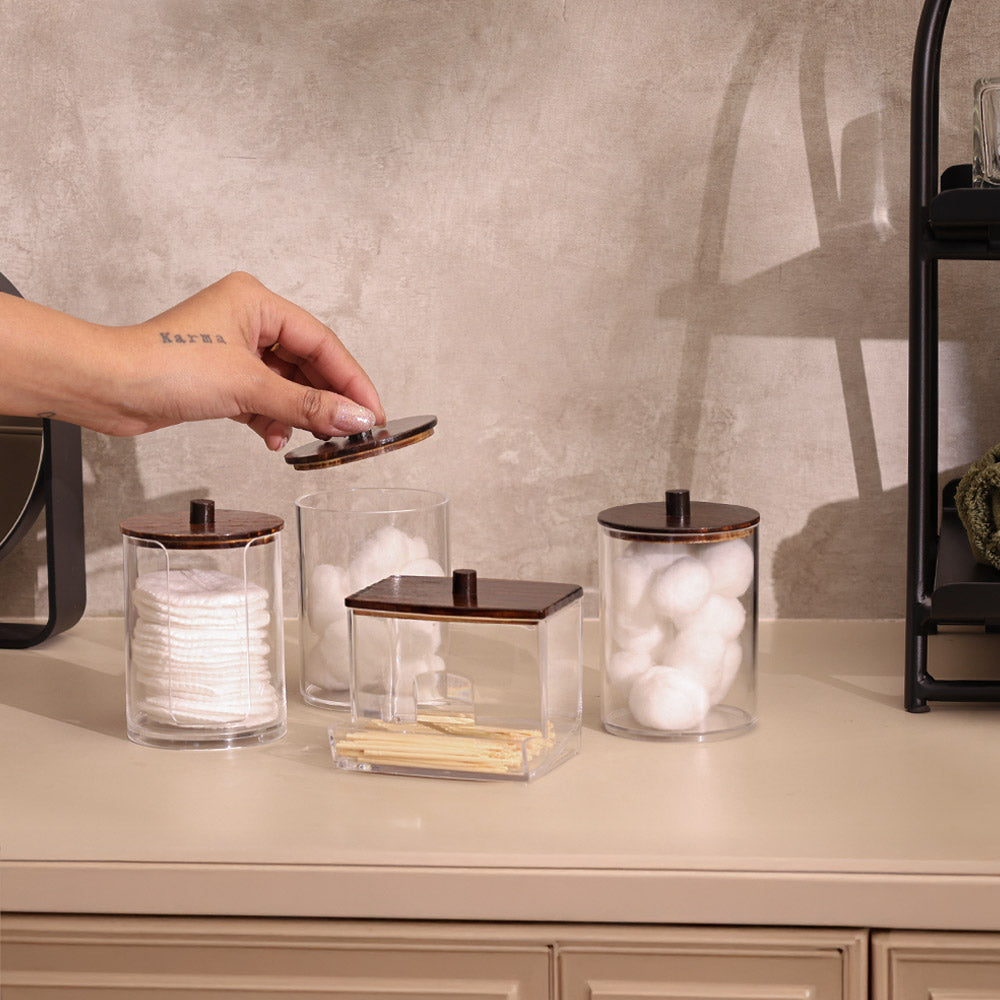 Lockz Vanity Storage Jars, Set of 4 - Clear Brown