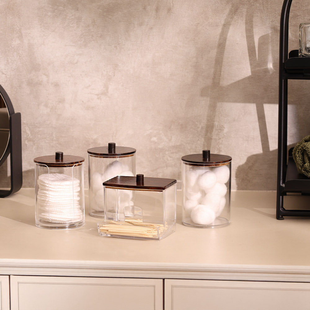 Lockz Vanity Storage Jars, Set of 4 - Clear Brown