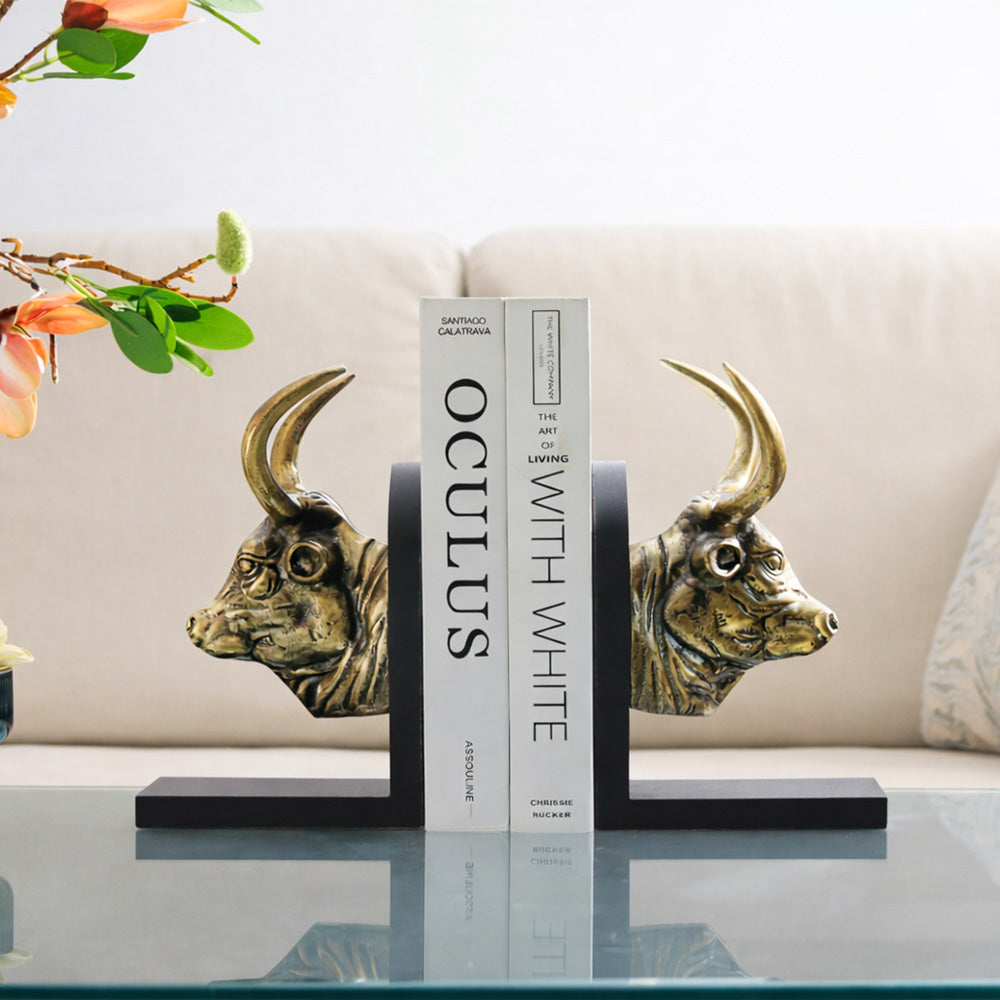 Longhorn Bulls Metal Bookends, Set of 2 - Gold Black