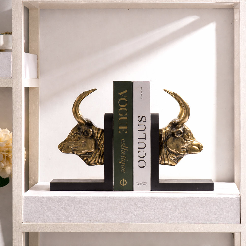 Longhorn Bulls Metal Bookends, Set of 2 - Gold Black