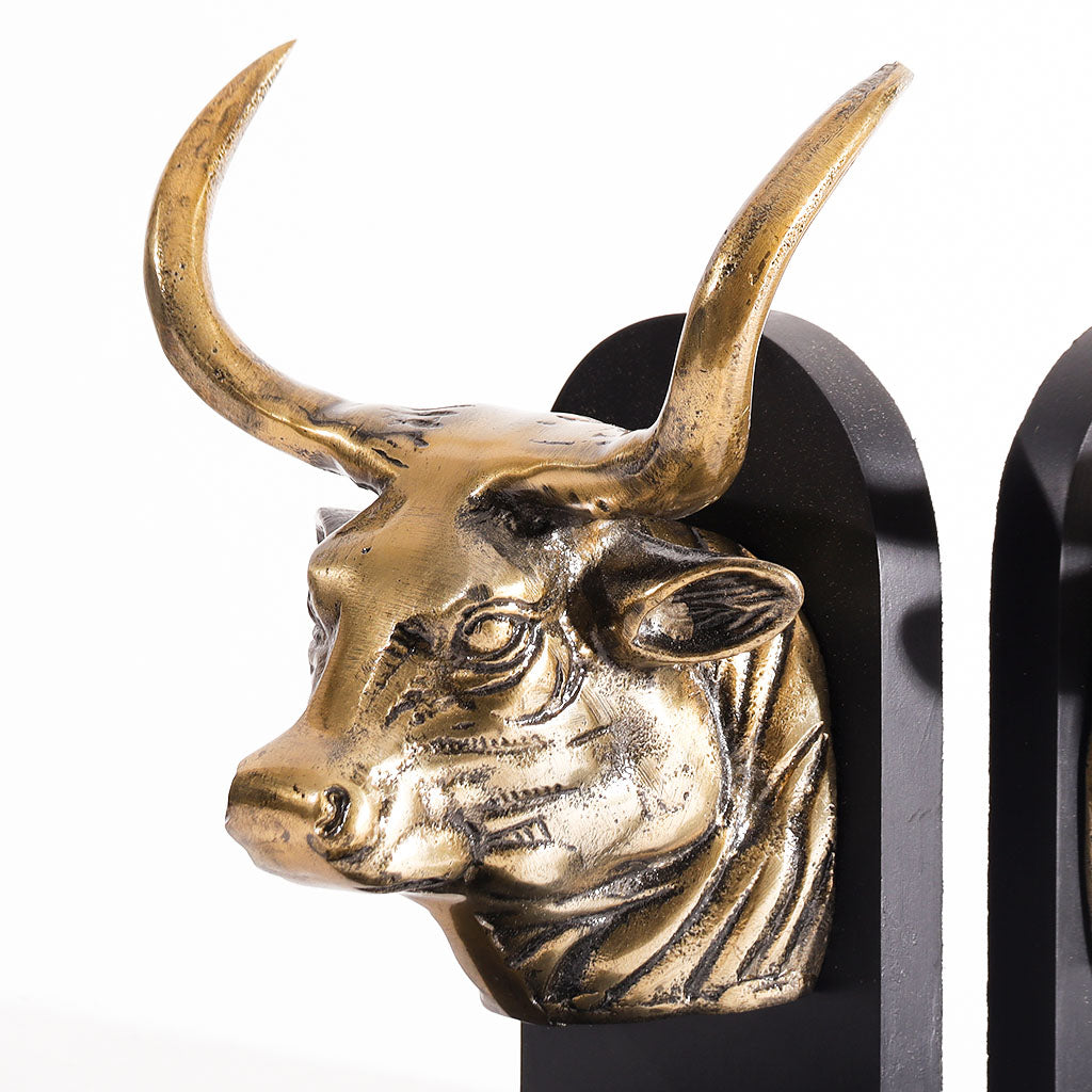 ESQ Living Longhorn Bulls Bookends, Set of 2 - Gold Black