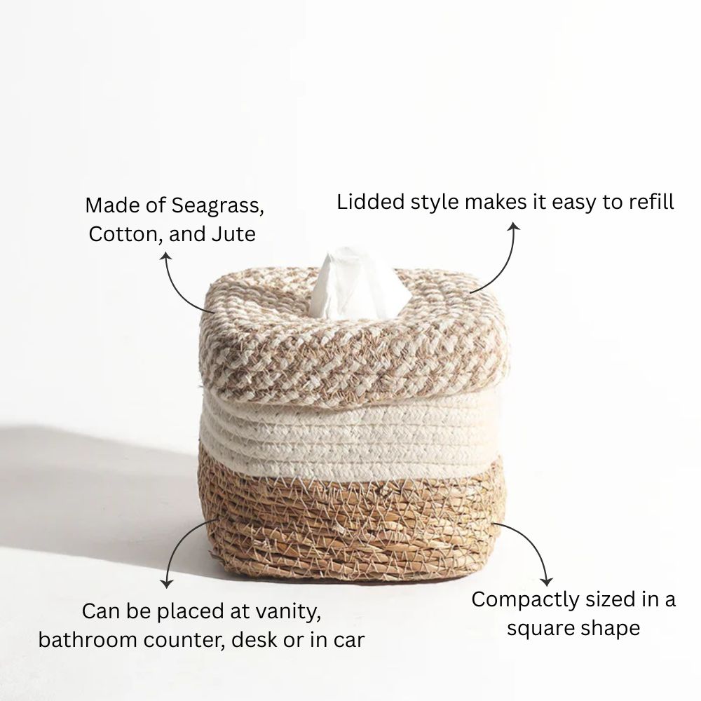 Lore Square Tissue Box Holder - Natural Cream