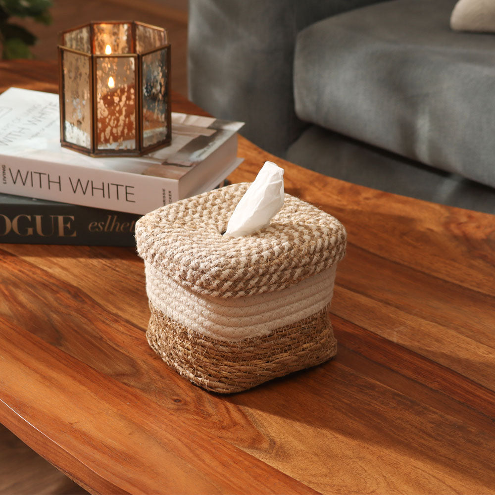 Lore Square Tissue Box Holder - Natural Cream