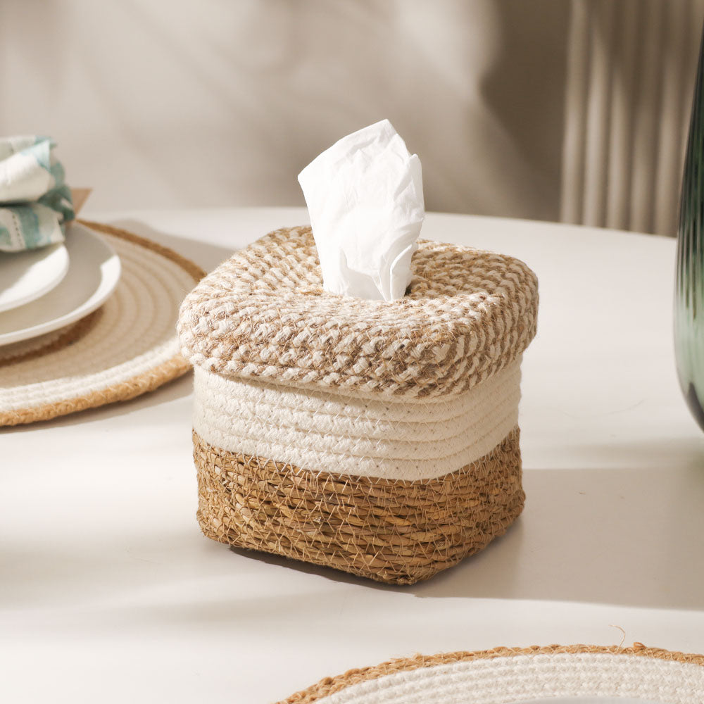 Lore Square Tissue Box Holder - Natural Cream