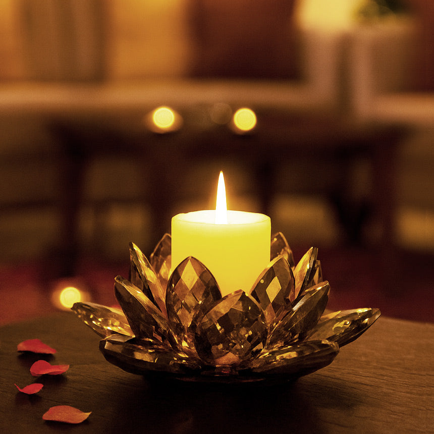 Lotus Crystal Candle Holder - Soft Gold