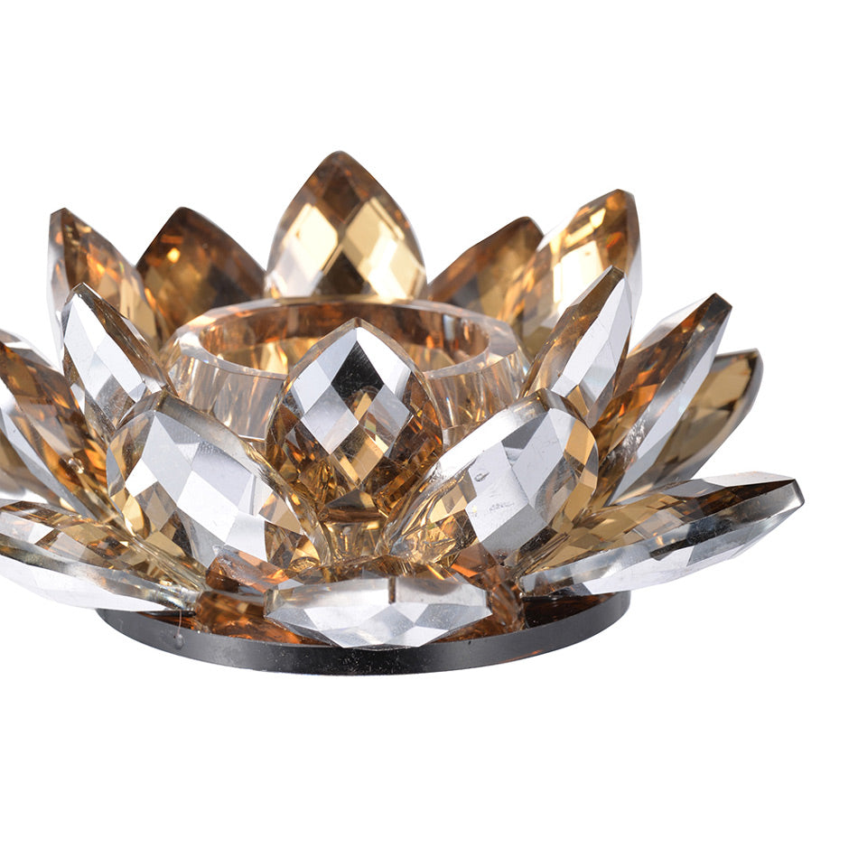 Lotus Crystal Candle Holder - Soft Gold