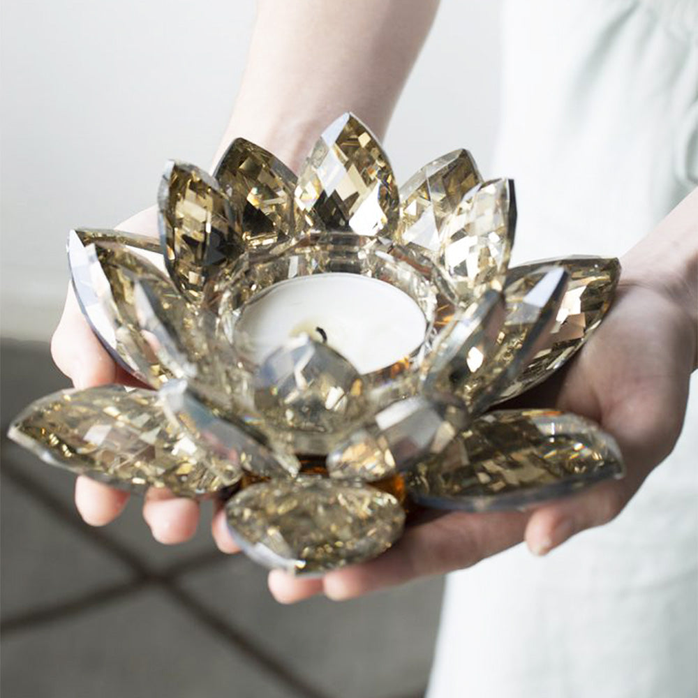 Lotus Crystal Candle Holder - Soft Gold