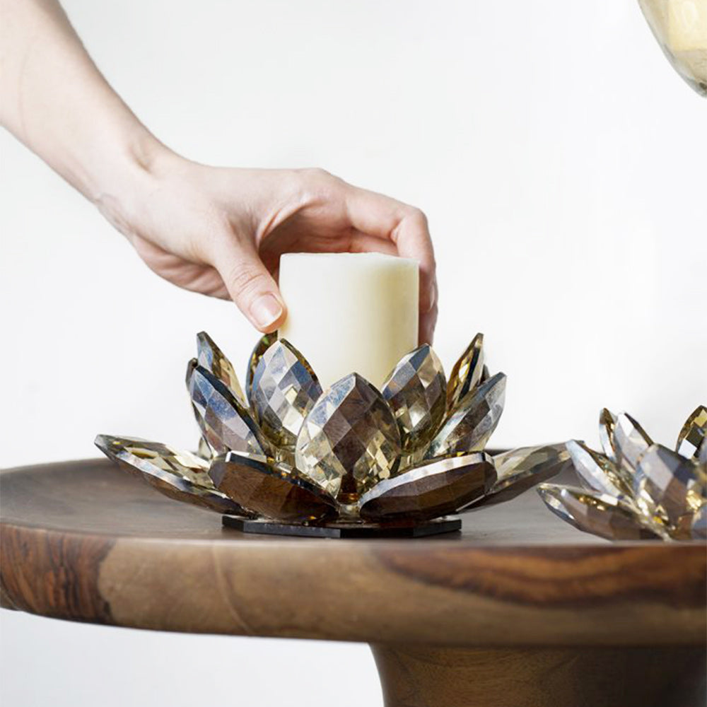 Lotus Crystal Candle Holder - Soft Gold