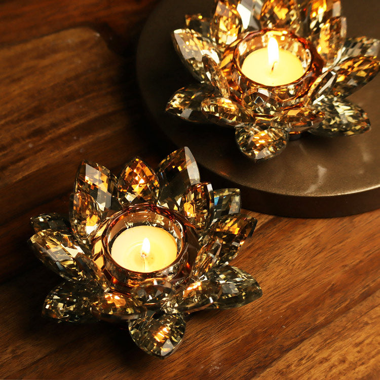 Lotus Crystal Tealight Holder, Set of 2 - Soft Gold