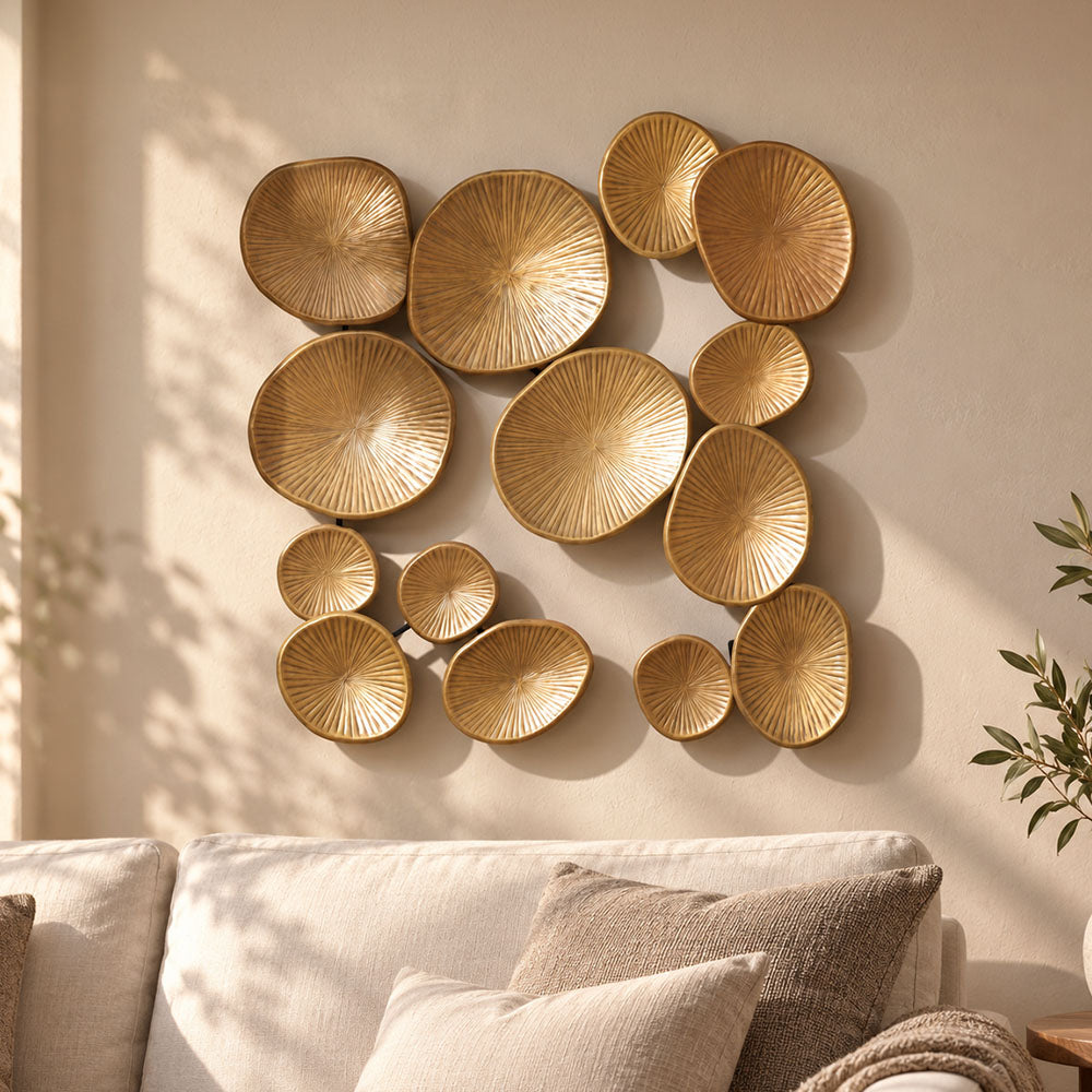 Lotus Leaves Iron Wall Sculpture - Dull Gold