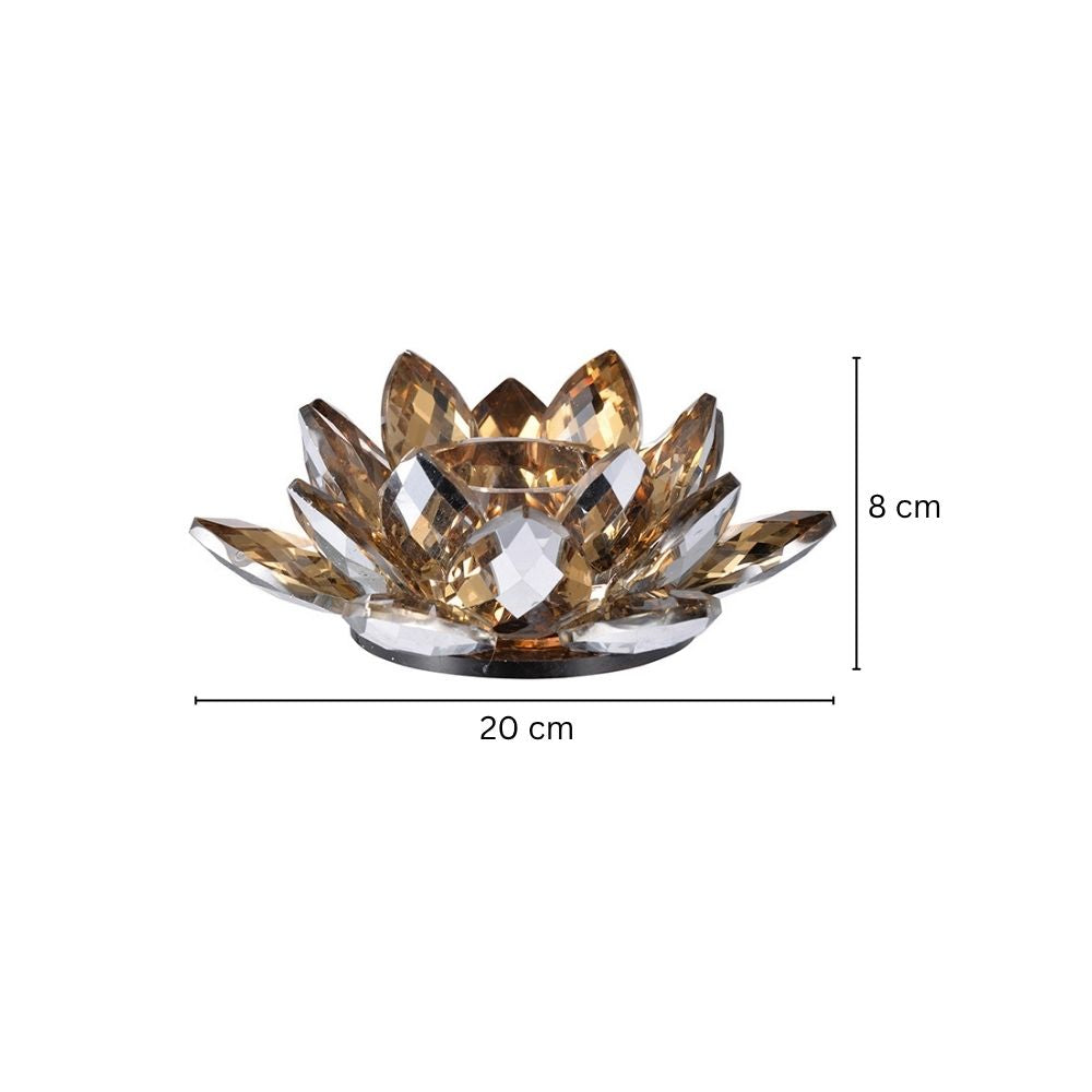 Lotus Crystal Candle Holder - Soft Gold