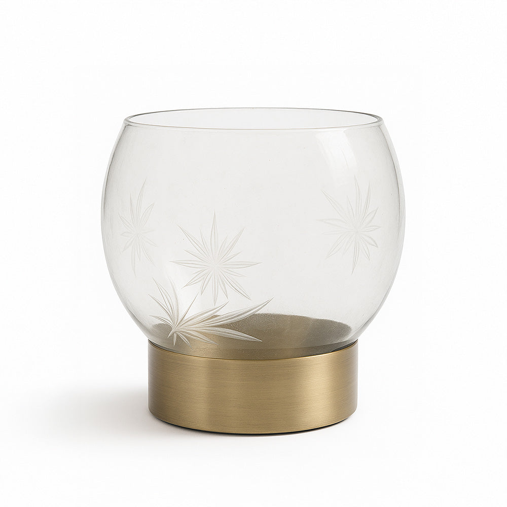 Lotus Glass Round Hurricane Large - Tinted Gold