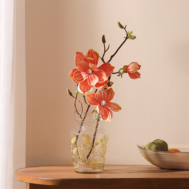 Lotus Magnolia Faux Stem - Coral Sunrise