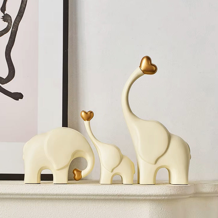 Love Elephant Sculptures, Set of 3 - Gold Cream