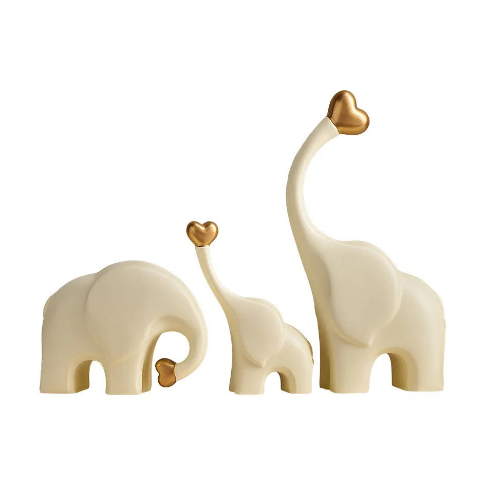 Love Elephant Sculptures, Set of 3 - Gold Cream