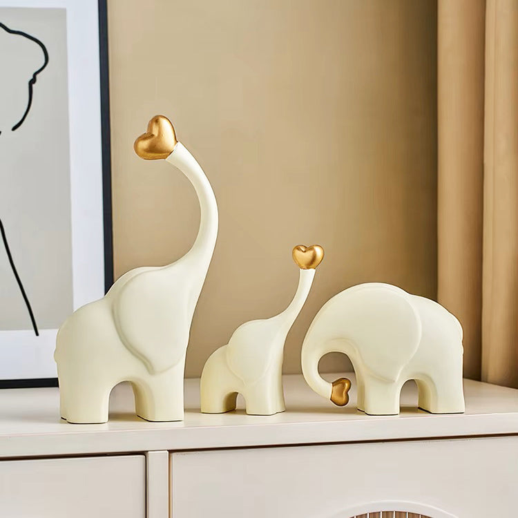Love Elephant Sculptures, Set of 3 - Gold Cream
