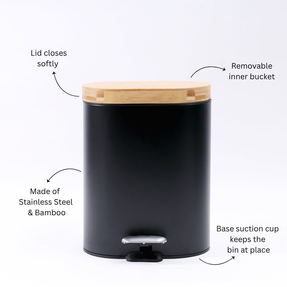 Luca Oval Pedal Bin 6L - Black Natural