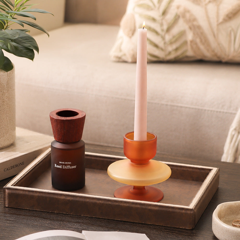 Lumine Glass Tealight Holder - Frosted Amber