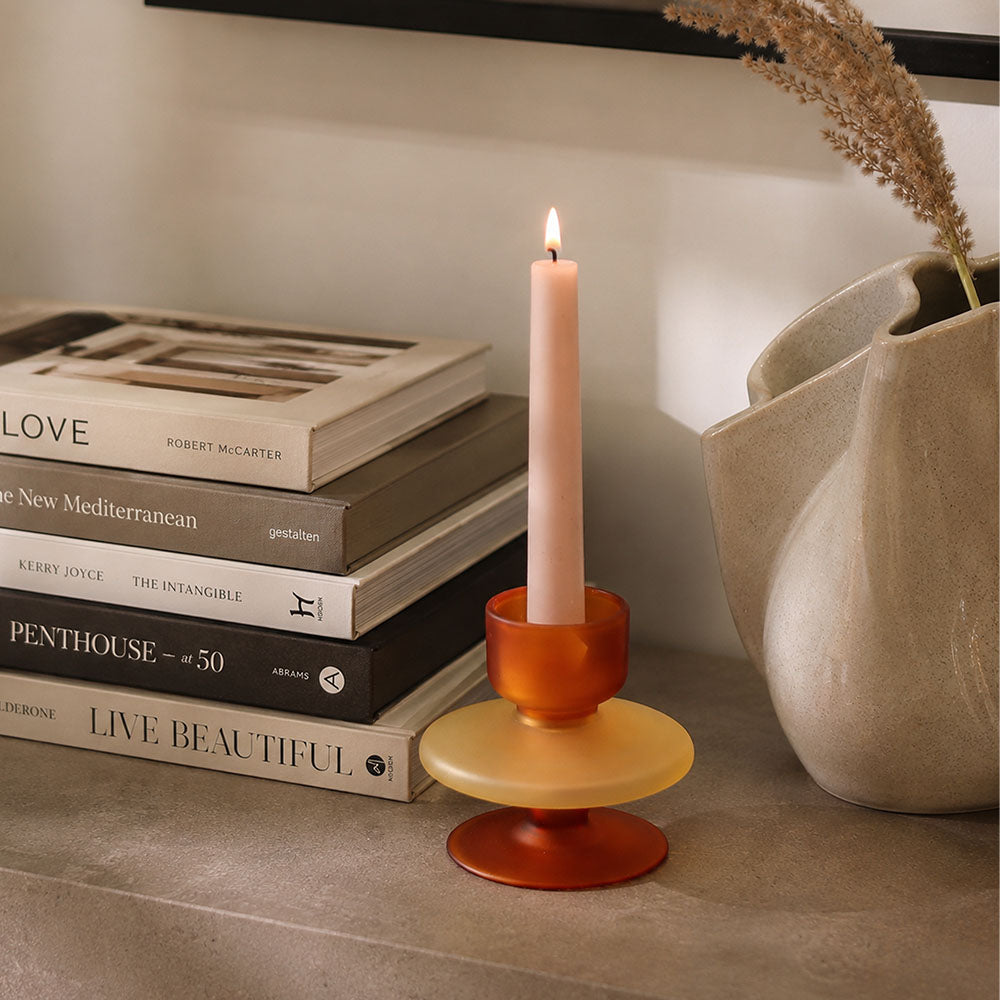 Lumine Glass Tealight Holder - Frosted Amber