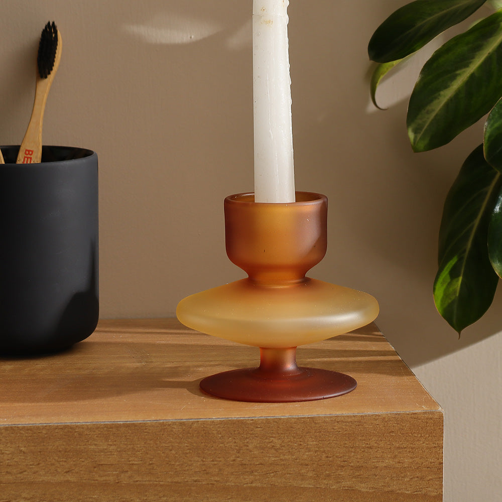 Lumine Glass Tealight Holder - Frosted Amber
