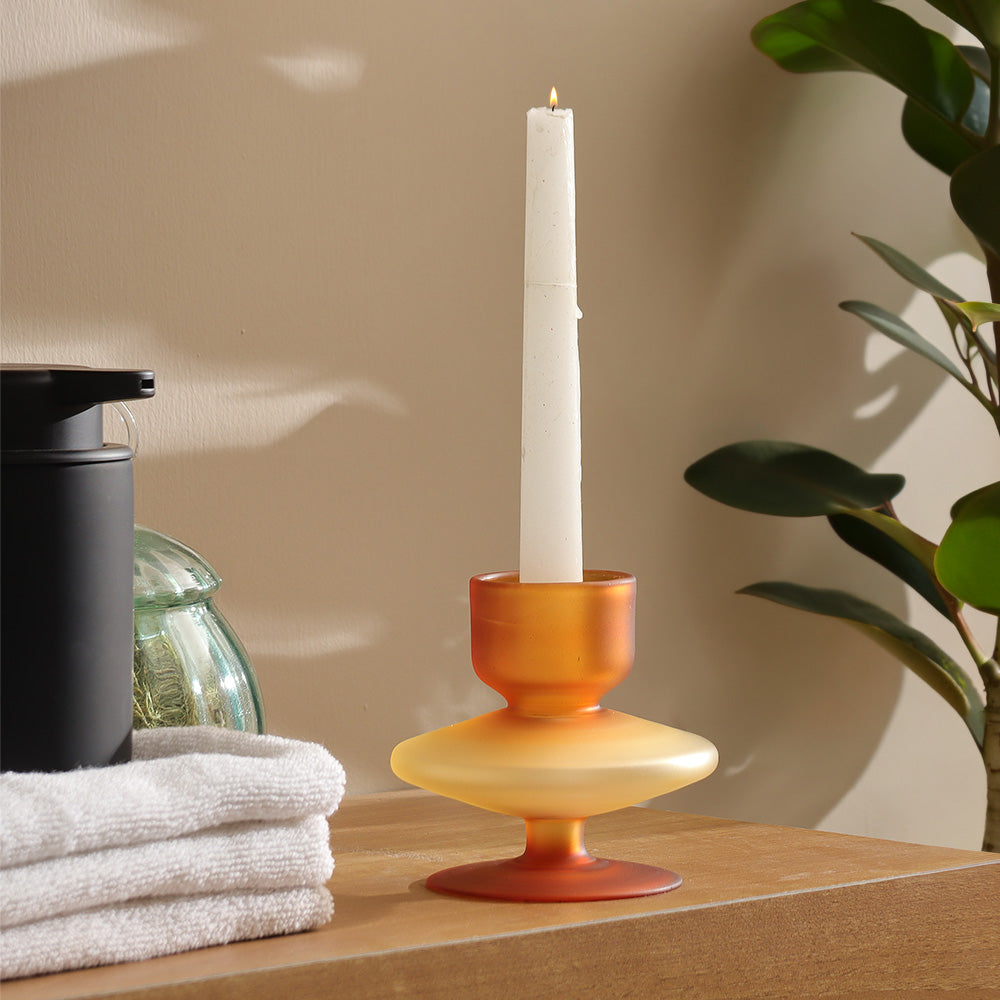 Lumine Glass Tealight Holder - Frosted Amber
