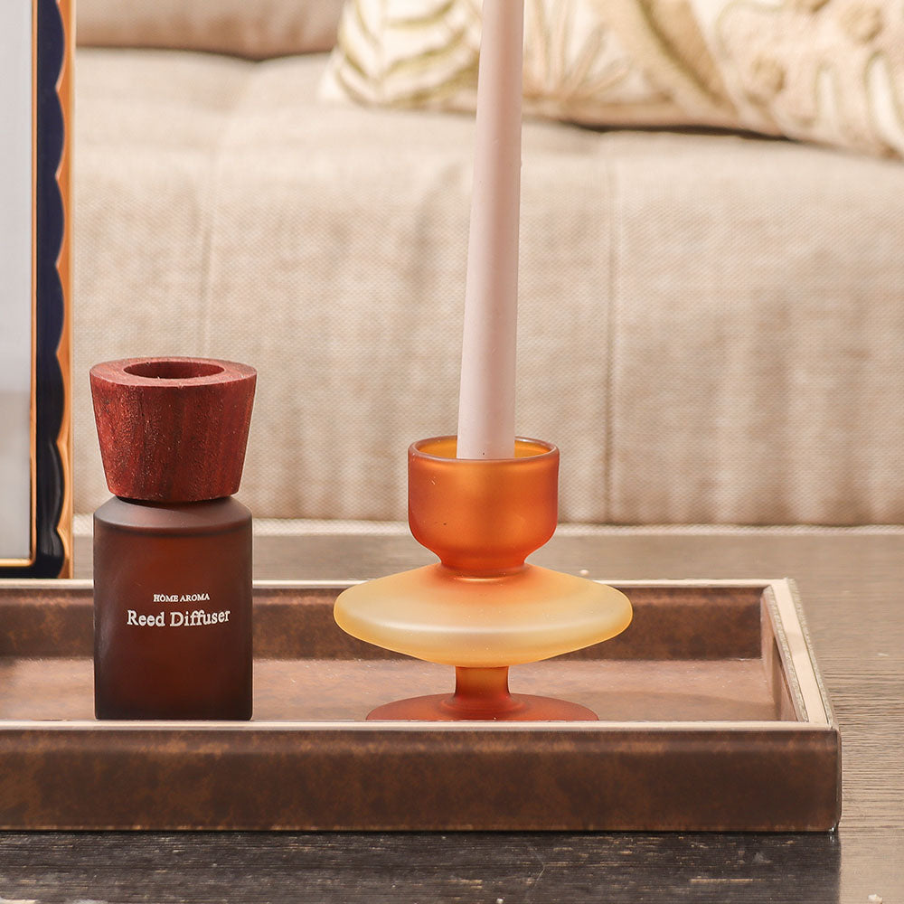 Lumine Glass Tealight Holder - Frosted Amber