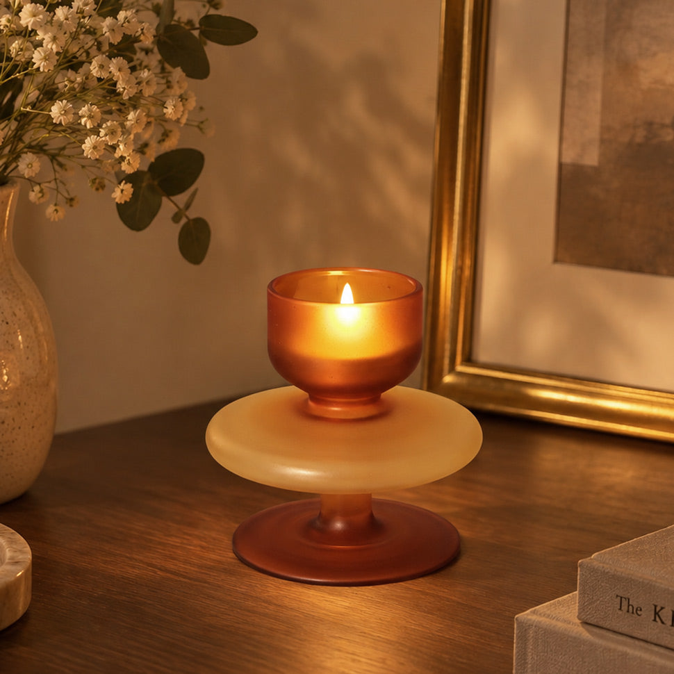 Lumine Glass Tealight Holder - Frosted Amber
