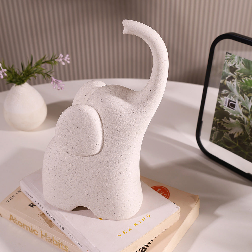 Luna Elephant Decorative Sculpture Large - Speckled White