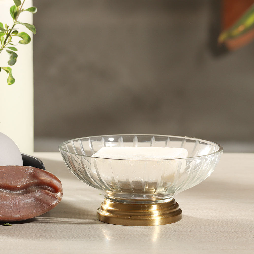 Luna Glass Soap Dish - Clear Gold