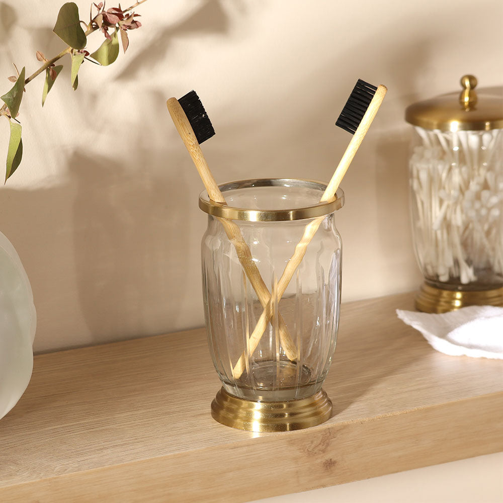 Luna Glass Toothbrush Tumbler - Clear Gold