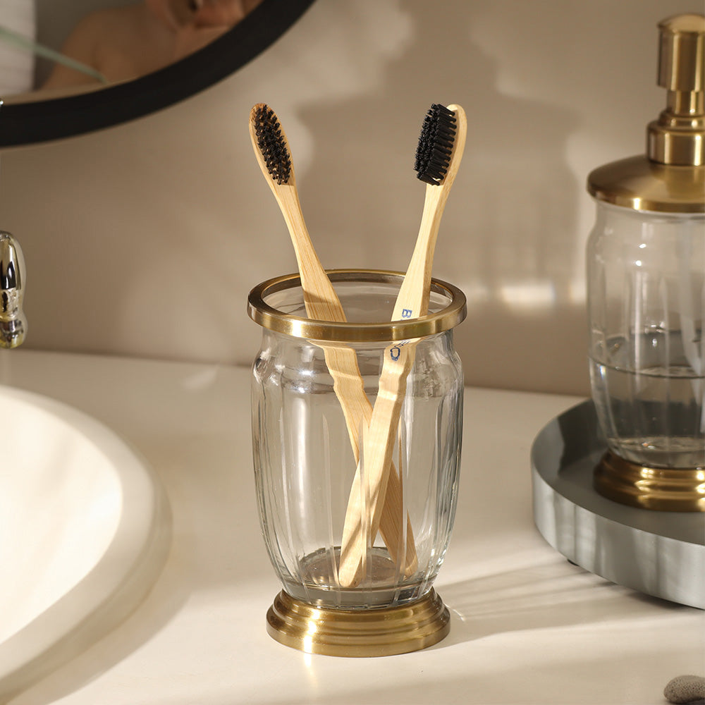 Luna Glass Toothbrush Tumbler - Clear Gold