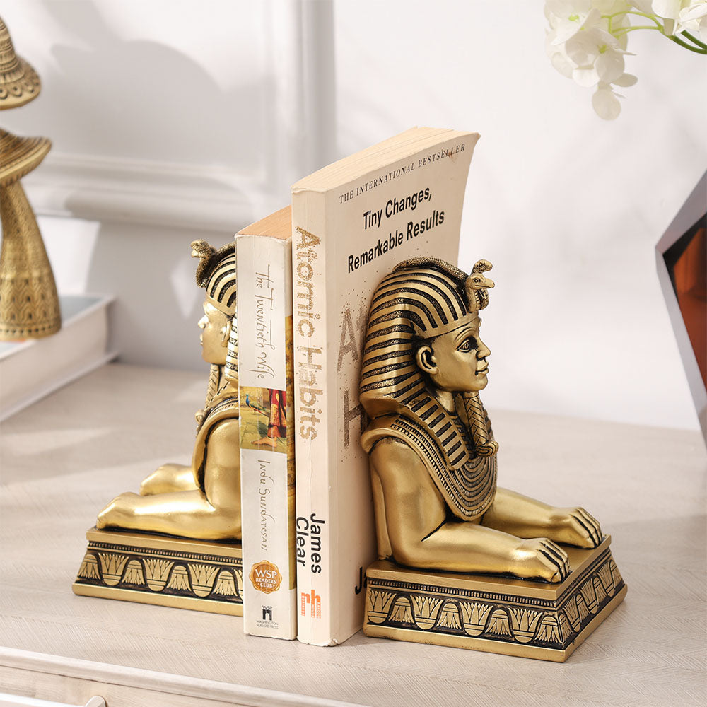 Luxor Sculpted Bookends, Set of 2 - Champagne Gold